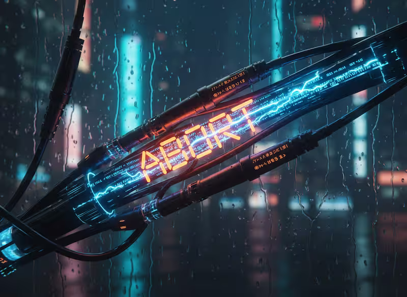 Conceptual illustration showing a data stream cleanly interrupted by a control signal, symbolizing the mastery of asynchronous processes in JavaScript.