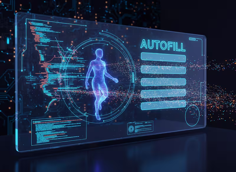 Smartphone interface showing a one-click automatic form filling